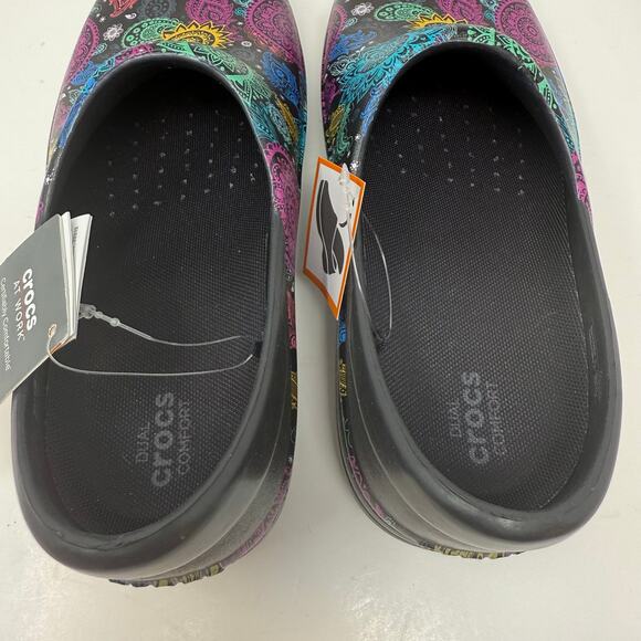 Crocs Clogs Women's 9 Black Multi-color Neria Pro II Graphic Clogs Nurse NWT - Picture 5 of 12